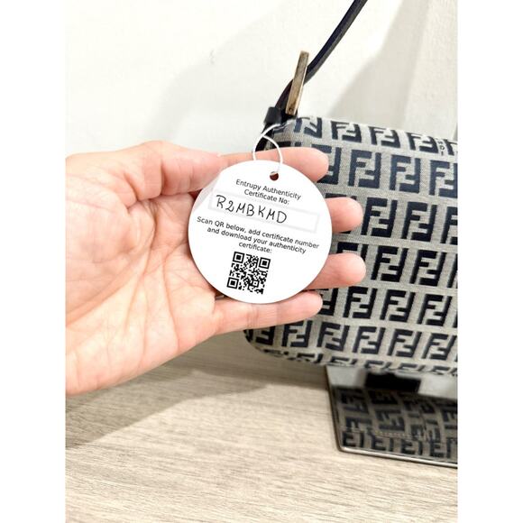 Fendi Zucchino Canvas & Leather Baguette Shoulder Handbag Light Gray/Navy Blue - Picture 9 of 16